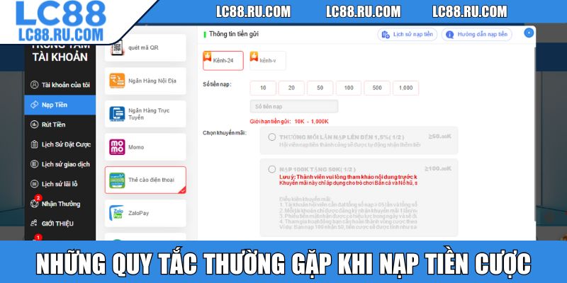 Những quy tắc thường gặp khi nạp tiền cược